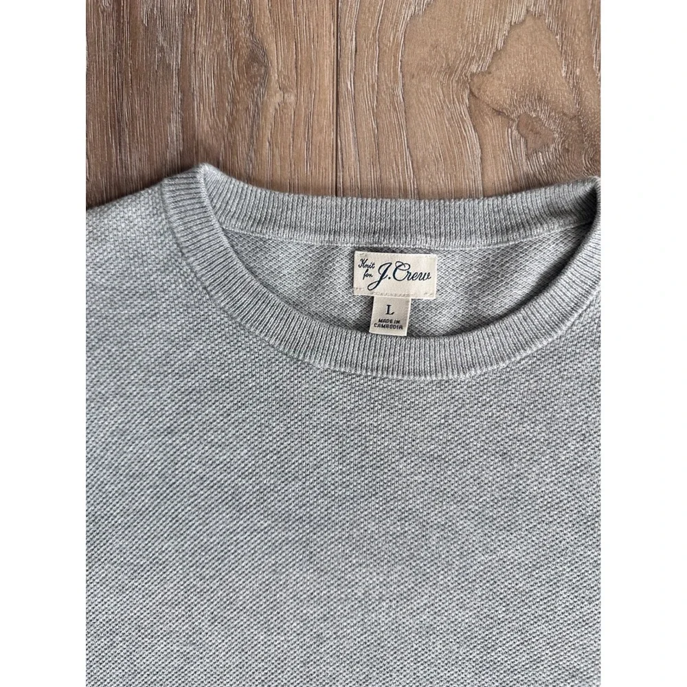 J.Crew‎ Mens Cotton Crewneck Sweater Heather Light Grey Textured Knit Size L